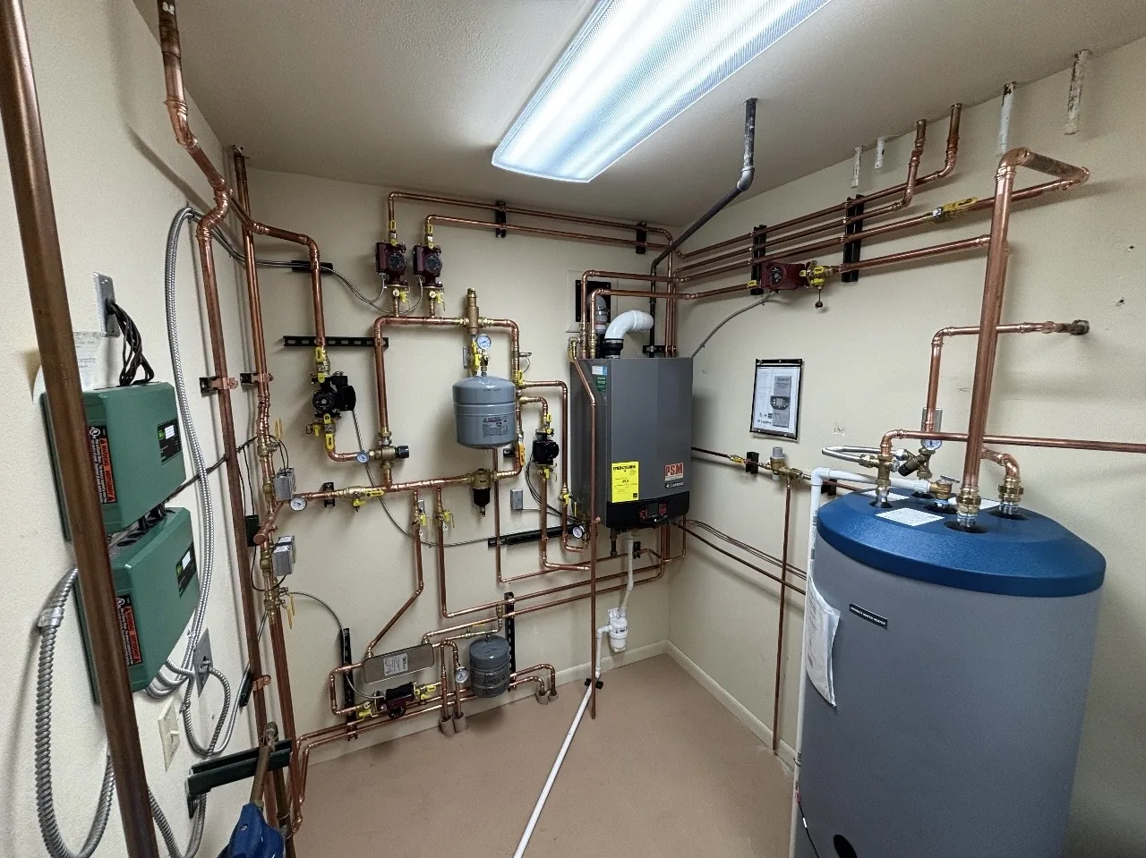 Wall-hung boiler, circulators and indirect water heater